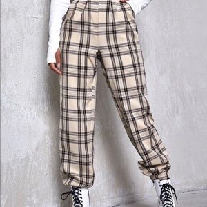 High waist fold pleat tartan paints